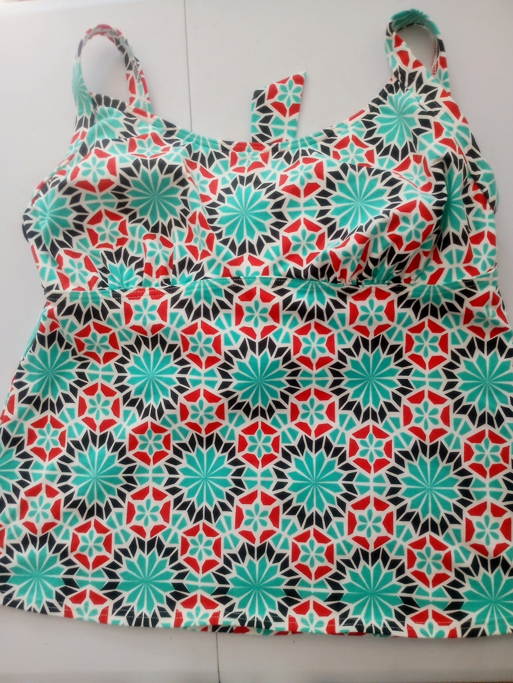 Lands' End Multicolor Geometric Tankini Top - Turquoise, Coral & Black